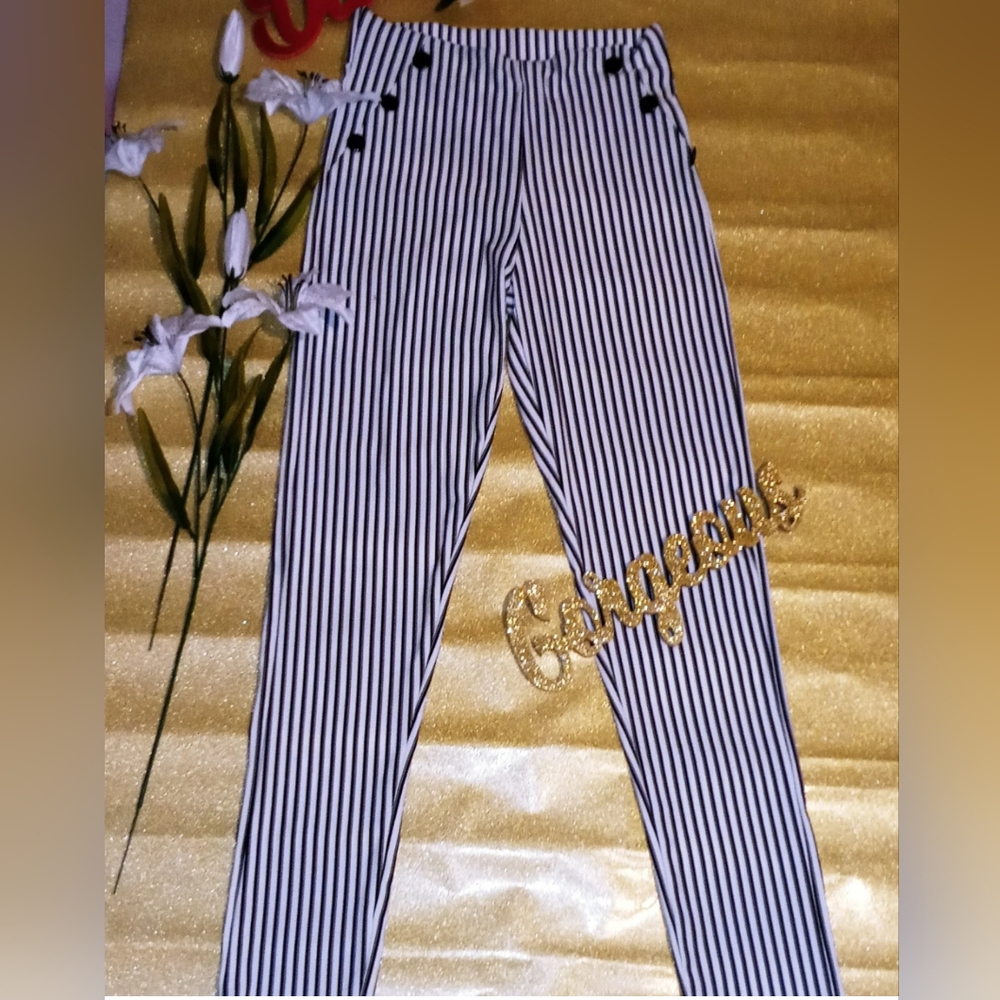 Pin striped rayon stretch, dress up or down.